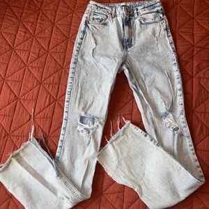 Zara Light Blue Distressed Straight Leg Jeans